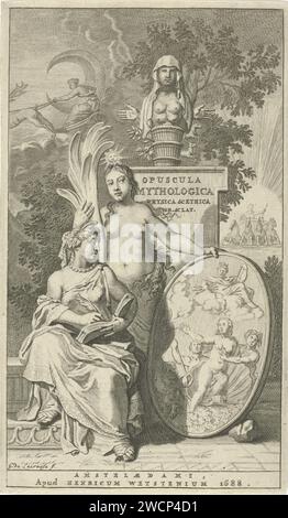 La vérité montre un écrivain la naissance de Vénus, Gilliam van der Gouwen, d'après Gérard de Lairesse, 1688 print la personnification de la vérité montre un médaillon ovale à une femme qui écrit dans un livre. Dans le médaillon une représentation de la naissance de Vénus. Derrière eux une écurie perçante avec le titre du livre. Sur le piédestal le buste de Diana van Ephese. En arrière-plan, Diana conduit dans les airs sur son wagon triomphal. Amsterdam gravure sur papier / gravure vérité ; 'VeritÃ ' (Ripa). Naissance de Vénus ; Vénus Anadyomène : après la castration d'Uranus, Vénus se lève de la mer en essorant l'eau de ses cheveux; Banque D'Images