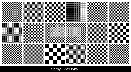 Motif à carreaux tendance, grille carrelée noire et blanche. Texture géométrique funky de l'échiquier, fond rétro dans le style des années 90, y2k. Illustration vectorielle Illustration de Vecteur