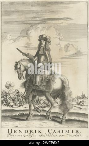 Portrait équestre de Hendrik Casimir II, comte de Nassau-Dietz, Jan Luyken, 1698 estampes Amsterdam gravure sur papier / gravure d'état équestre Banque D'Images