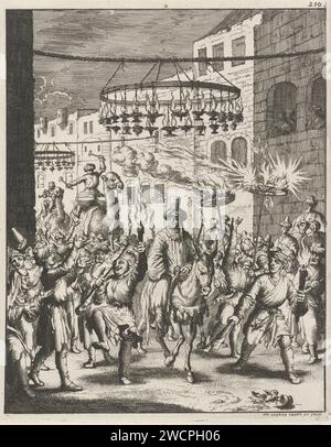 Procession sur une soirée de jeûne à la lumière des flambeaux et de la musique, Jan Luyken, 1681 print Imprimer en haut à droite numéroté : 250. Amsterdam papier gravure Shrove mardi Banque D'Images