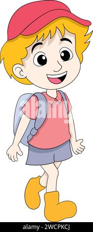 une fille blonde va à l'école avec une casquette rouge Illustration de Vecteur