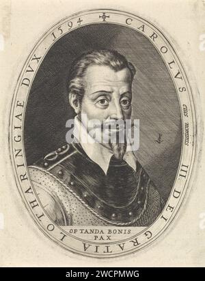 Portrait de Charles III le Grand, Crispijn van de passe (I), 1594 tirage Portrait de Charles III, Duc de Lorraine, ci-dessous sont la devise en latin. Gravure sur papier Cologne Banque D'Images