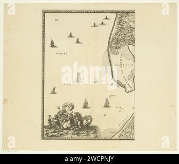 Carte des Maas de Rotterdam à la mer du Nord (première partie), Joost van Geel, 1740 imprimer première partie d'une carte des Maas de Rotterdam à la mer du Nord. Imprimeur : Rotterdampublisher : Amsterdampublisher : RotterdamRotterdam cartes de gravure sur papier / gravure de différents pays ou régions. 'Cornucopia', Corne de l'abondance. triton(s). Neptune comme seigneur de la mer Mer du Nord Banque D'Images