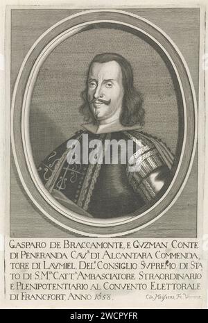 Portret Van Gaspar de Bracamonte et Guzman, Cornelis Meyssens, 1670 - 1674 tirage Portrait de Gaspar de Bracamonte y Guzman, comte de Peñaranda. Au bas de la marge son titre et sa fonction en italien. Gravure sur papier Vienne Banque D'Images