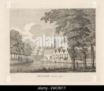 Vue d'Abcoude, Hermanus Petrus Schouten, 1762 - 1822 imprimer vue d'Abcoude du nord-ouest avec le gein au premier plan et l'église en arrière-plan. Une barge s'approche de quelques pêcheurs sur le côté. Une femme accroche le linge de l'autre côté. Numéroté '8' en haut à droite. Chaland de remorquage de papier, chaland de remorquage Abcoude Banque D'Images