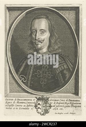 Portret Van Gaspar de Bracamonte et Guzman, Joannes Meyssens, 1658 - 1670 tirage Portrait de Gaspar de Bracamonte y Guzman, comte de Peñaranda. Au milieu de la marge ses armoiries. Anvers gravure sur papier personnes historiques Banque D'Images