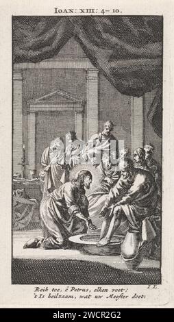 Footswassing of Petrus, Jan Luyken, 1712 print Amsterdam papier gravure Christ lave les pieds de Pierre Banque D'Images