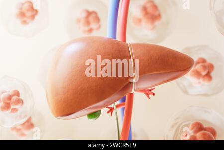 Organe hépatique avec concept de soins de santé, rendu 3D. Illustration 3D. Banque D'Images