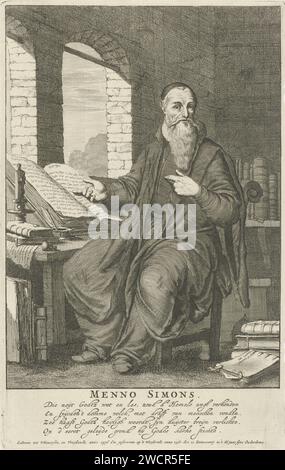 Portrait de Menno Simons, chef des mennonites, Jan Luyken, spécialiste de la gravure sur papier d'Amsterdam en 1681 dans son étude Banque D'Images