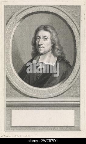 Portrait de Johan Meerman, Jacob Houbraken, d'après Aert Schouman, 1747 - 1759 buste imprimé à gauche de Johan Meerman dans un ovale. Le portrait repose sur un socle sur lequel un champ vide pour son nom. Amsterdam gravure sur papier / gravure / stylo Banque D'Images