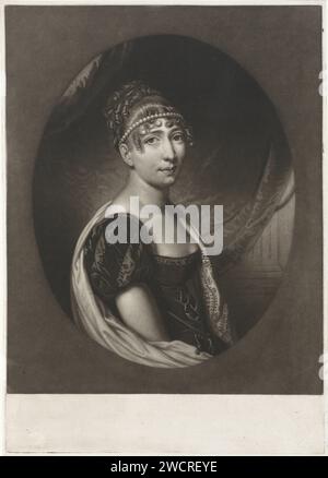 Portrait de Hortense Eugénie de Beauharnais, Reine de Hollande, Charles Howard Hodges, 1806 - 1837 tirage Hortense Eugénie de Beauharnais avec un collier de perles dans les cheveux. Elle a été mariée à Louis Napoléon en 1802 et est devenue reine de Hollande en 1806. Trois fils sont nés du mariage, dont le futur empereur Napoléon III Perle en papier des pays-Bas ; collier de perles (+ vêtements pour femmes) Hollande Banque D'Images