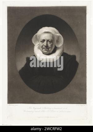 Portrait d'Aechje Claesdr., Charles Howard Hodges, d'après Rembrandt van Rijn, 1814 tirage Portrait d'Aechje Claesdr., veuve du brasseur de bière de Rotterdam Jan Dammaszn. Pesser. Gravure sur papier Amsterdam Banque D'Images