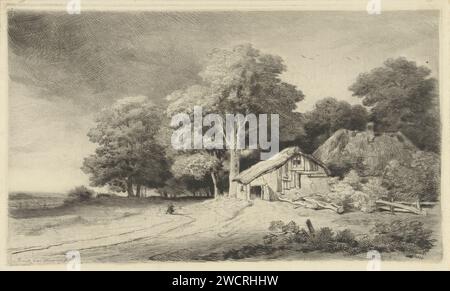 Ferme sur une route, Remigius Adrianus Haanen, c. 1827 - 1879 imprimer Une route avec une figure à une ferme et un hangar sur une lisière de forêt. Document autrichien (éventuellement). gravure au crayon / ferme à pointes sèches ou maison solitaire dans le paysage (+ ville(-scape) avec des figures, personnel) Banque D'Images