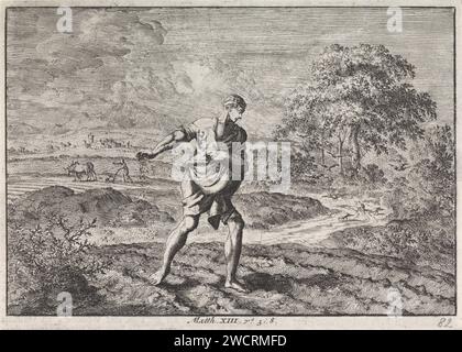 Parabole du semeur et du Royaume de Hemelen, Jan Luyken, 1703 - 1762 imprimer imprimeur : Haarlem Éditeur : Amsterdam paper gravure / typographie impression le semeur  parabole du Christ (Matthieu 13:3-9, Marc 4:3-9, Luc 8:5-8) Banque D'Images