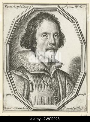 Portret Van Giuseppe Cesari, Genaamd Cavaliere d'Arpino, Ottavio Mario Leoni, 1621 tirage Portrait du peintre Giuseppe Cesari, appelé Cavaliere d'Arpino dans un cadre à douze angles. Italie papier gravure portrait, autoportrait de l'artiste Banque D'Images