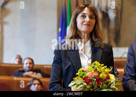 Actualités - remise du Lupa Capitolina Paola Cortellesi lors de la remise du Lupa Capitolina, le 16 janvier 2024 à Campidoglio, Rome, Italie Copyright : xcxEmanuelaxVertolli/SportReporterx/xLiveMediax LPN 1199447 Banque D'Images