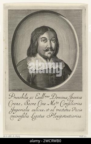 Portrait de Johann Krane, Cornelis van Dalen (I), 1612 - 1665 tirage Portrait de Johann Krane, ambassadeur extra-ordinarius et plénipotentiaire pendant les négociations pour la paix de Munster. Breastpiece dans un cadre ovale. gravure sur papier Banque D'Images