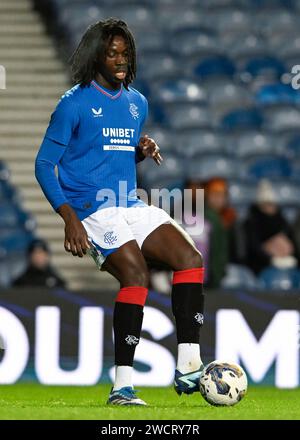 Glasgow, Royaume-Uni. 16 janvier 2024. Johnly Yfeko des Rangers lors du match amical au Ibrox Stadium, Glasgow. Le crédit photo devrait se lire : Neil Hanna/Sportimage crédit : Sportimage Ltd/Alamy Live News Banque D'Images