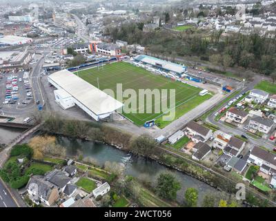 Une vue aérienne de la maison de Bridgend Ravens Brewery Field. Bridgend. Date de la photo : mardi 16 janvier 2024. Photo PA. Banque D'Images