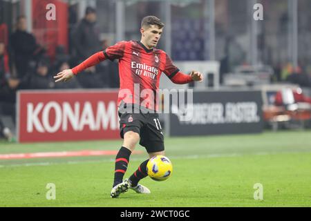 Janvier 14 Milan - Italie - sport, football - Milan vs Roma Championnat d'Italie 2023/2024 - Stade G. Meazza - dans l'image : Christian Pulisic (11 AC Banque D'Images