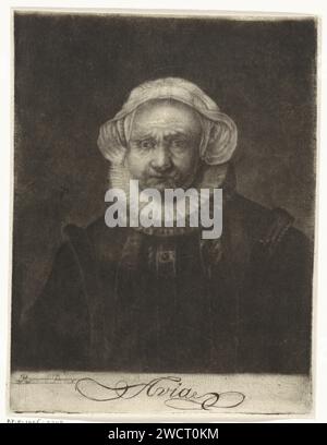 Portrait d'Aechje Claesdr., Johannes de Groot (II), d'après Rembrandt van Rijn, 1698 - 1776 tirage Portrait d'Aechje Claesdr., veuve du brasseur de bière de Rotterdam Jan Dammaszn. Pesser. Gravure sur papier du nord des pays-Bas Banque D'Images