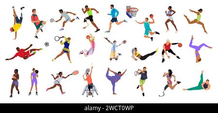 Collection de différentes personnes dans divers sports. Illustration de Vecteur