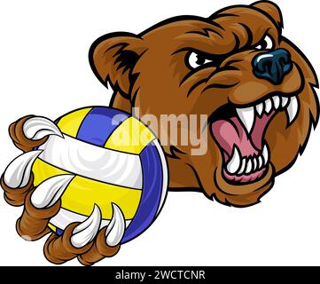 Bear Volleyball volley Claw Grizzly Mascot Illustration de Vecteur