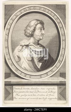 Portret van Philippe de Comines, Cornelis Martinus Vermeulen, 1654 - 1706 tirage Portrait de Philippe de Comines, seigneur d'Argenton. Gravure sur papier Anvers Banque D'Images