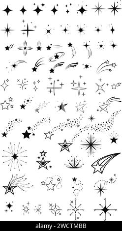 Collection d'icônes d'étoiles et d'étincelles rétro. Ensemble de formes d'étoiles et de comètes. Signe d'effet vectoriel de brillance abstrait. Éléments de conception de modèle pour Illustration de Vecteur