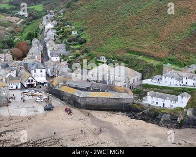 Docteur Martins maison Port Isaac Cornwall UK drone , aérien , vue de l'air Banque D'Images