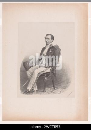 Portrait d'un homme inconnu, anonyme, Elias Spanier, 1831 - 1863 imprimer Un homme assis sur une chaise, dos. Dans ses mains, il tient sa piqûre et ses épées. Le journal de la Haye. personne historique anonyme représentée Banque D'Images