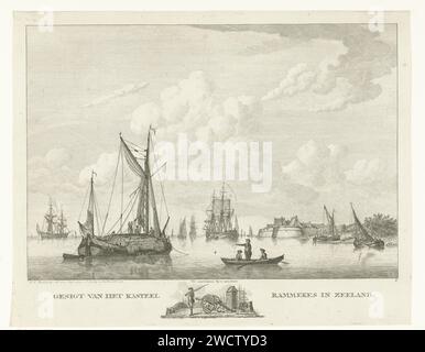Face de la mer sur le fort de Rammekens en Zélande, Carel Frederik Bendorp (I), imprimeur 1785 : Dordrechtpublisher : Amsterdam papier gravure forteresse. Navires (en général) fort Rammekens Banque D'Images