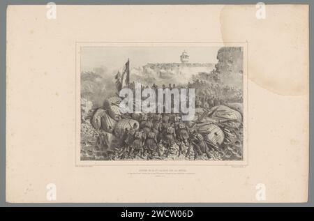 Soldats français à la périphérie de Constantine, 13 octobre 1837, Denis Auguste Marie Raffet, papier Paris imprimé en 1838. siège, position guerre. le soldat ; la vie du soldat. Lieu ou ville dévasté, ruiné ( guerre) Constantine Banque D'Images