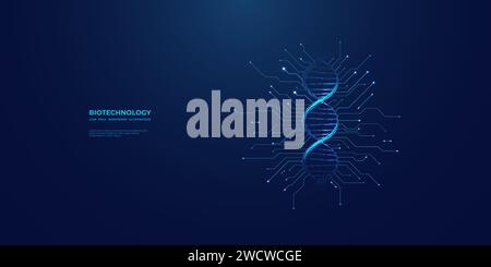 Double hélice d'ADN en bleu clair sur fond de technologie avec circuit Illustration de Vecteur