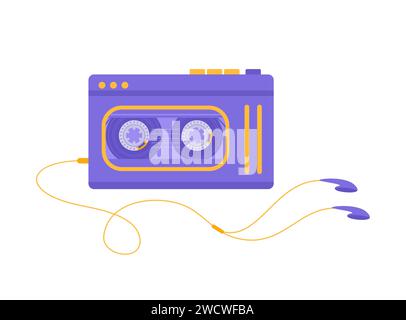 Lecteur audio violet et jaune avec casque isolé sur fond blanc. Illustration vectorielle plate Illustration de Vecteur