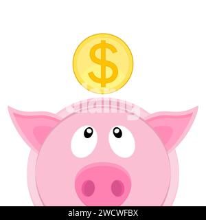 Une pièce d'or tombe dans une tirelire de dessin animé. Illustration vectorielle. Illustration de Vecteur