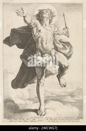 Apollon dans le rôle d'Hélios, Jacob Matham, d'après Cornelis Cornelisz. Van Haarlem, 1678 - 1727 imprimer Apollo comme le Zonnegod Helios (sol). Pendentif de Diane comme la déesse lunaire Luna. Imprimeur : Haarlem Editeur : Amsterdam gravure sur papier Apollo comme dieu soleil, I.E. sol (Helius), Titan Banque D'Images