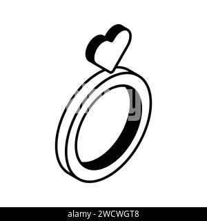 Attrapez cette icône isométrique de Valentine Ring, conception de vecteur d'anneau de coeur Illustration de Vecteur