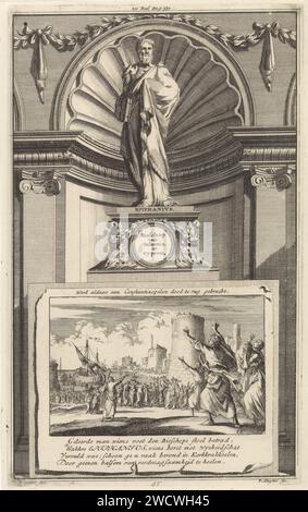 H. Epiphanius van Salamis, père de l'église, Jan Luyken, d'après Jan Goeree, 1698 imprimer le père de l'église sainte Epiphane de Salamis, debout sur un piédestal. Sur le devant une scène dans laquelle le corps du défunt Epiphane est rendu à Constantinople. Imprimer au milieu de celui-ci marqué : III partie page : 531. Amsterdam gravure sur papier / gravure de saints mâles (EPIPHANE DE SALAMIS). Saints mâles (EPIPHANE DE SALAMIS) - martyre, souffrance, malheur, mort du saint mâle Banque D'Images