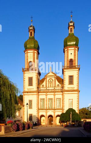 La France, Bas Rhin, le Ried, Ebersmunster, Saint Maurice l'église abbatiale du 18ème siècle et de style baroque allemand Banque D'Images