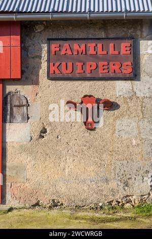 France, Indre et Loire, Sonzay, ferme Gautraie, la famille Kuipers, originaire des pays-Bas, installé à Sonzay en 1993. Ils y élèvent des vaches laitières et transforment une partie du lait en crème glacée Gouda au beurre et au lait cru. Banque D'Images