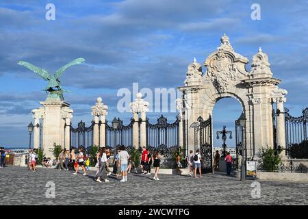 Hongrie, Budapest, sur l'Euro vélo 6, sur la colline fortifiée de Buda, le site historique du Palais Budavar, la statue de Turul Banque D'Images