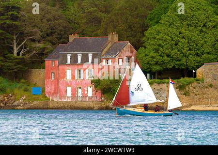 France, Morbihan, Golfe du Morbihan, Sene, Alskar devant la maison rose de Port-Anna, édition Gulf week 2023 Banque D'Images