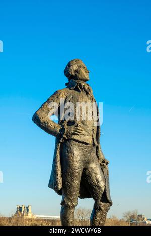 France, Paris, statue de Thomas Jefferson, passerelle Leopold-SEDAR-Senghor Banque D'Images