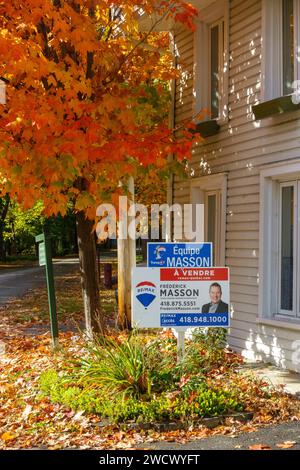 Canada, province de Québec, chemin du Roy, région de Québec, le circuit patrimonial du Vieux-chemin à Cap-Santé en automne, propriété à vendre Banque D'Images