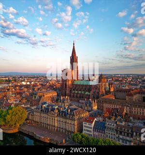 La France, Bas Rhin, Strasbourg, vieille ville classée au Patrimoine Mondial de l'UNESCO, le Palais des Rohan, qui abrite le Musée des Arts décoratifs, les beaux-arts et d'archéologie et Cathédrale Notre-Dame Banque D'Images