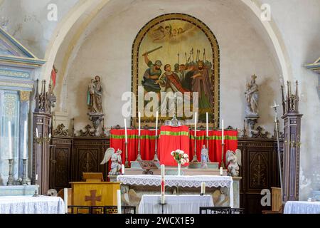 France, Meurthe et Moselle, Clerey sur Brenon, église St Elophe, le chœur avec un tableau représentant la décapitation de Saint-Élophe Elophe Banque D'Images