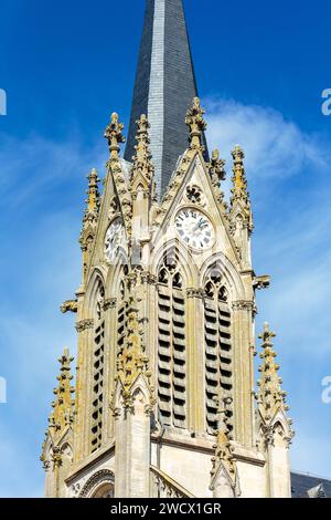 France, Moselle, delme, St. Eglise Germain construite en 1859 dans le style néogothique, le beffroi Banque D'Images