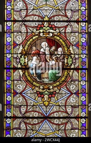 France, Meurthe et Moselle, Xirocourt, église de la Nativité de la Vierge, vitrail représentant la Présentation de la Vierge au Temple Banque D'Images