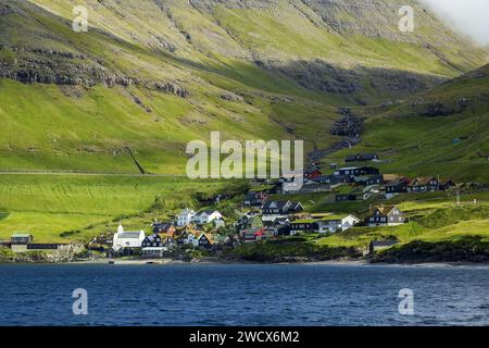 Danemark, îles Féroé, île de Vagar, Bour, le village Banque D'Images